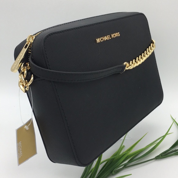 MICHAEL KORS JET SET ITEM LG EW CROSSBODY BLACK GOLD - Picture 1 of 8